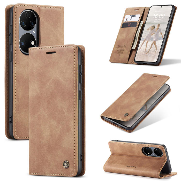 CaseMe Huawei P50 Wallet Stand Magnetic Case Brown