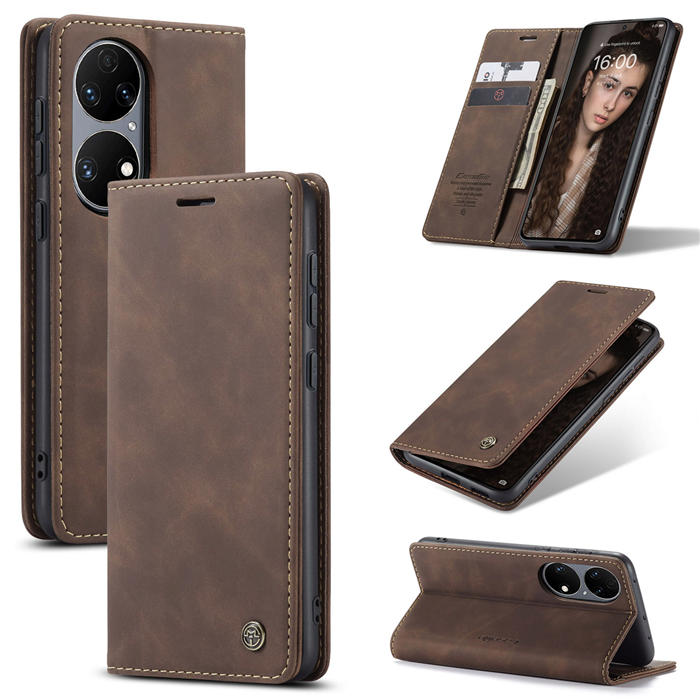 CaseMe Huawei P50 Wallet Stand Magnetic Case Coffee