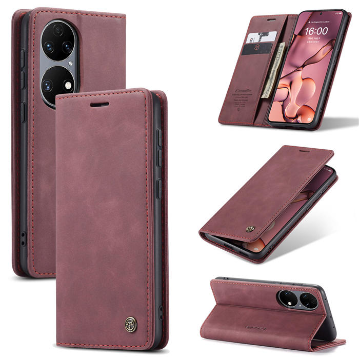 CaseMe Huawei P50 Wallet Stand Magnetic Case Red
