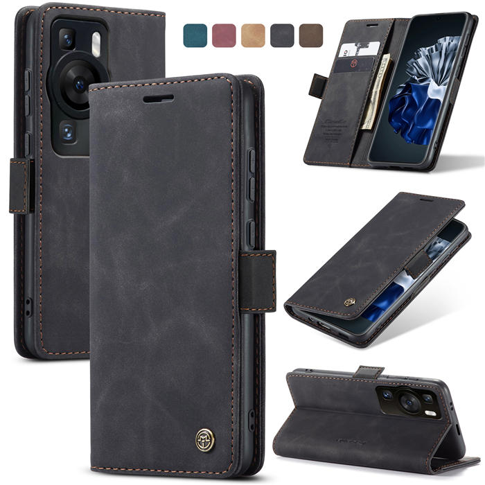 CaseMe Huawei P60 Pro Wallet Magnetic Suede Leather Case Black - Click Image to Close