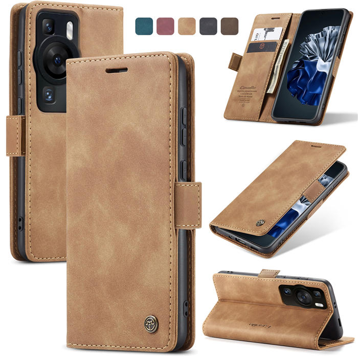 CaseMe Huawei P60 Pro Wallet Magnetic Suede Leather Case Brown - Click Image to Close