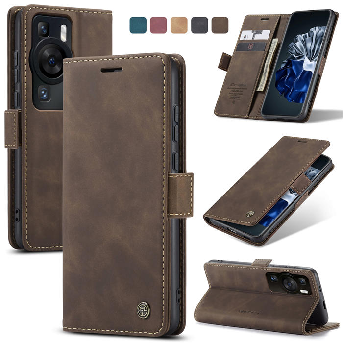 CaseMe Huawei P60 Pro Wallet Magnetic Suede Leather Case Coffee - Click Image to Close