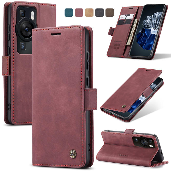 CaseMe Huawei P60 Pro Wallet Magnetic Suede Leather Case Red - Click Image to Close