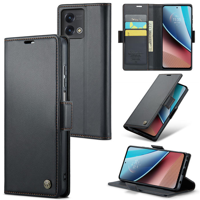 CaseMe Motorola Moto G Stylus 5G 2023 Wallet RFID Blocking Magnetic Buckle Case Black - Click Image to Close