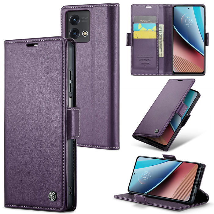 CaseMe Motorola Moto G Stylus 5G 2023 Wallet RFID Blocking Magnetic Buckle Case Purple - Click Image to Close