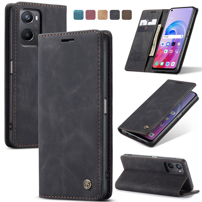 CaseMe OPPO K10 4G/OPPO A36 4G/OPPO A96 4G/OPPO A76 4G/Realme 9i 4G Wallet Suede Leather Case Black - Click Image to Close