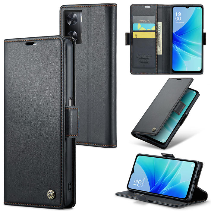 CaseMe OPPO A57 4G 2022/OPPO A57S 4G/OPPO A77 4G/OPPO A57E 4G/OPPO A77S/OnePlus Nord N20 SE 4G Wallet RFID Blocking Magnetic Buckle Case Black - Click Image to Close