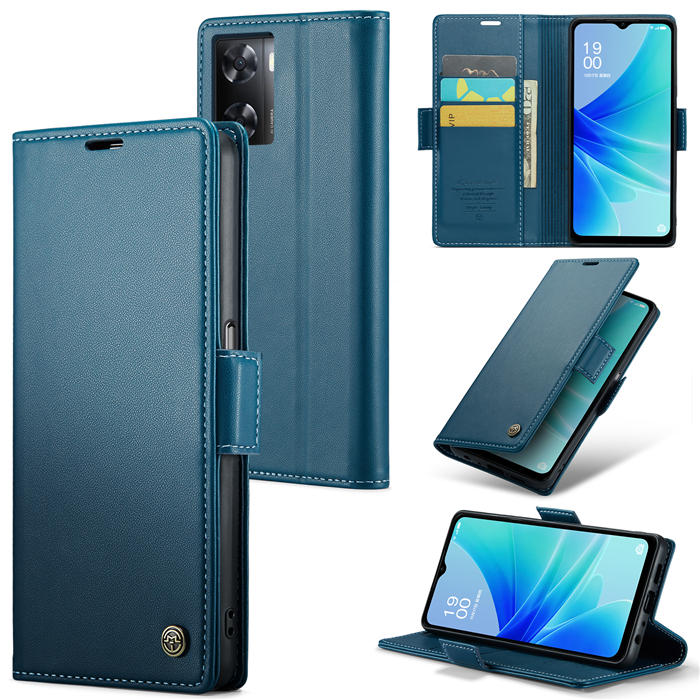 CaseMe OPPO A57 4G 2022/OPPO A57S 4G/OPPO A77 4G/OPPO A57E 4G/OPPO A77S/OnePlus Nord N20 SE 4G Wallet RFID Blocking Magnetic Buckle Case Blue - Click Image to Close