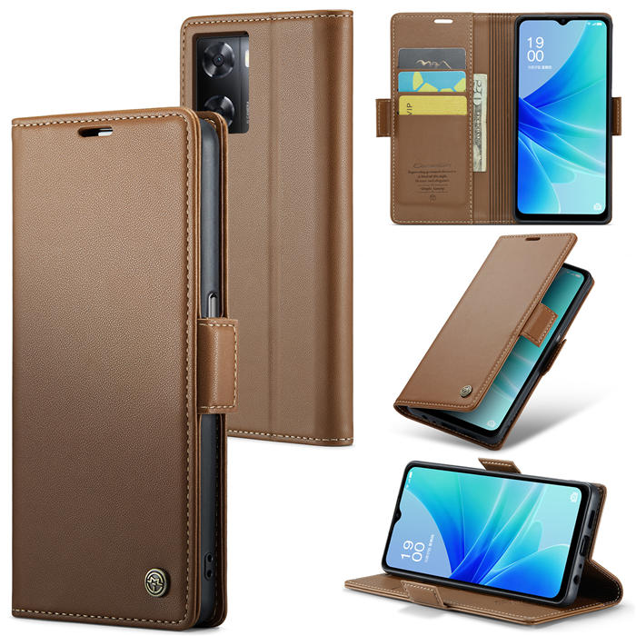 CaseMe OPPO A57 4G 2022/OPPO A57S 4G/OPPO A77 4G/OPPO A57E 4G/OPPO A77S/OnePlus Nord N20 SE 4G Wallet RFID Blocking Magnetic Buckle Case Brown