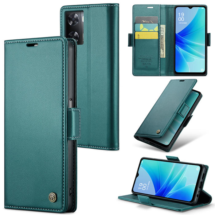 CaseMe OPPO A57 4G 2022/OPPO A57S 4G/OPPO A77 4G/OPPO A57E 4G/OPPO A77S/OnePlus Nord N20 SE 4G Wallet RFID Blocking Magnetic Buckle Case Green