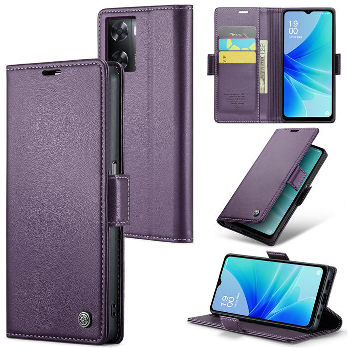 CaseMe OPPO A57 4G 2022/OPPO A57S 4G/OPPO A77 4G/OPPO A57E 4G/OPPO A77S/OnePlus Nord N20 SE 4G Wallet RFID Blocking Magnetic Buckle Case Purple