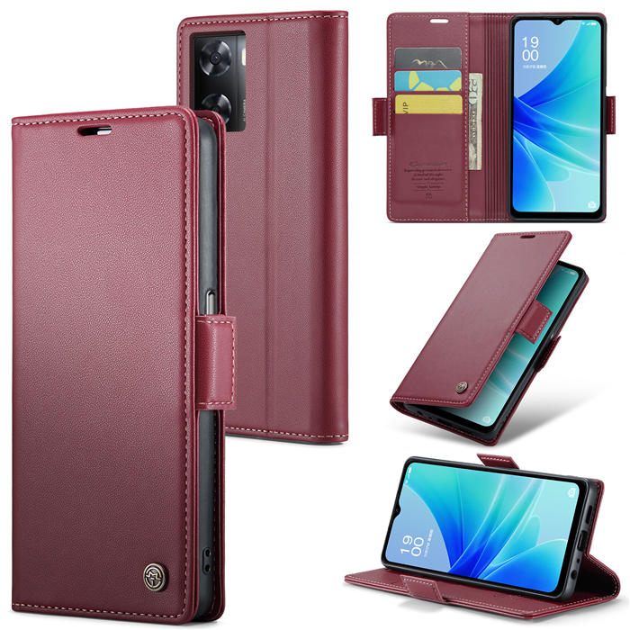 CaseMe OPPO A57 4G 2022/OPPO A57S 4G/OPPO A77 4G/OPPO A57E 4G/OPPO A77S/OnePlus Nord N20 SE 4G Wallet RFID Blocking Magnetic Buckle Case Red