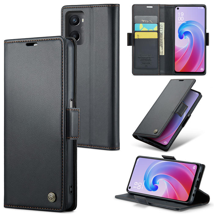 CaseMe OPPO K10 4G/OPPO A36 4G/OPPO A96 4G/OPPO A76 4G/Realme 9i 4G Wallet RFID Blocking Magnetic Buckle Case Black - Click Image to Close