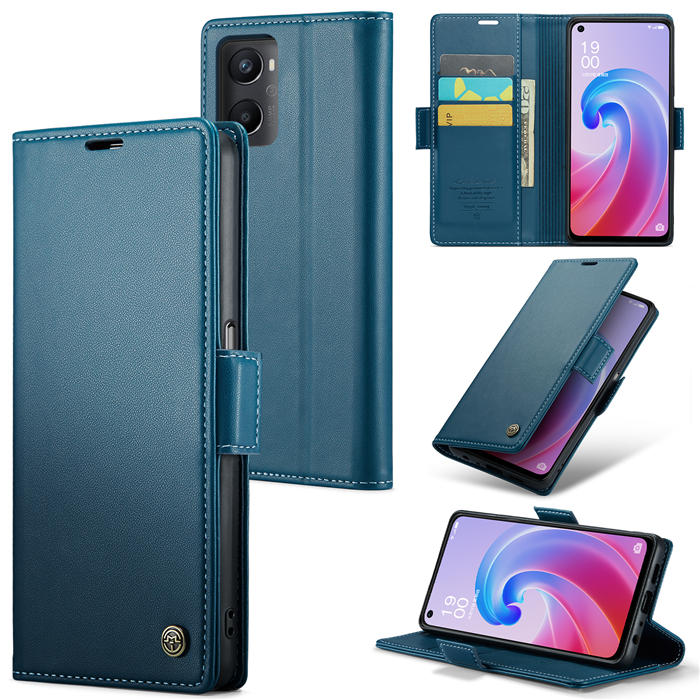 CaseMe OPPO K10 4G/OPPO A36 4G/OPPO A96 4G/OPPO A76 4G/Realme 9i 4G Wallet RFID Blocking Magnetic Buckle Case Blue - Click Image to Close