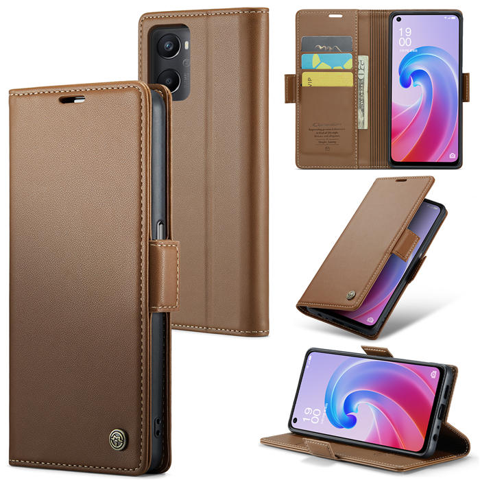 CaseMe OPPO K10 4G/OPPO A36 4G/OPPO A96 4G/OPPO A76 4G/Realme 9i 4G Wallet RFID Blocking Magnetic Buckle Case Brown - Click Image to Close