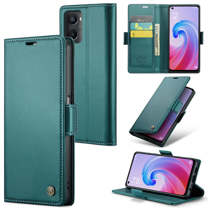 CaseMe OPPO K10 4G/OPPO A36 4G/OPPO A96 4G/OPPO A76 4G/Realme 9i 4G Wallet RFID Blocking Magnetic Buckle Case Green - Click Image to Close