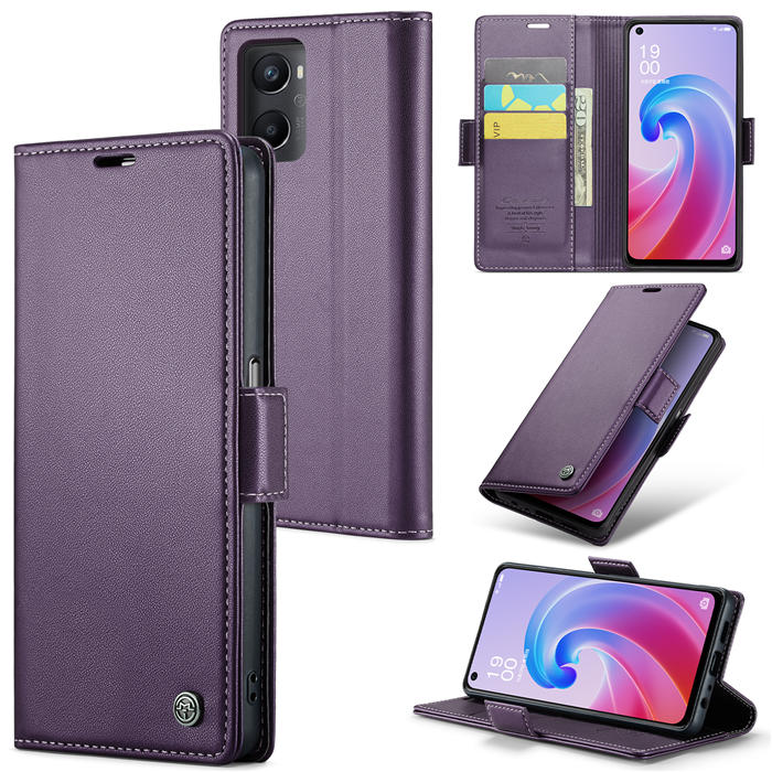 CaseMe OPPO K10 4G/OPPO A36 4G/OPPO A96 4G/OPPO A76 4G/Realme 9i 4G Wallet RFID Blocking Magnetic Buckle Case Purple - Click Image to Close