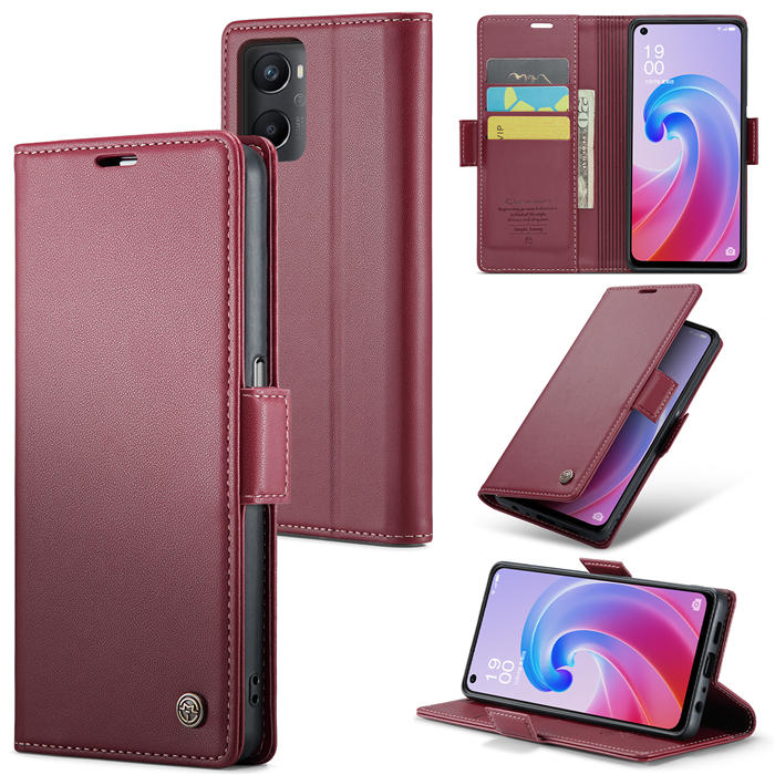CaseMe OPPO K10 4G/OPPO A36 4G/OPPO A96 4G/OPPO A76 4G/Realme 9i 4G Wallet RFID Blocking Magnetic Buckle Case Red - Click Image to Close