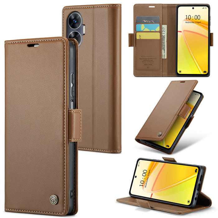 CaseMe Reamle C55 Wallet RFID Blocking Magnetic Buckle Case Brown - Click Image to Close