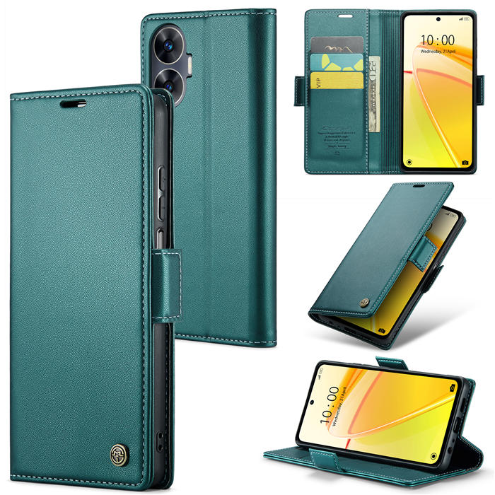 CaseMe Reamle C55 Wallet RFID Blocking Magnetic Buckle Case Green - Click Image to Close