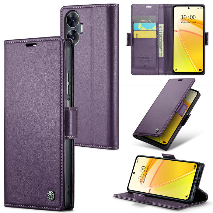 CaseMe Reamle C55 Wallet RFID Blocking Magnetic Buckle Case Purple - Click Image to Close