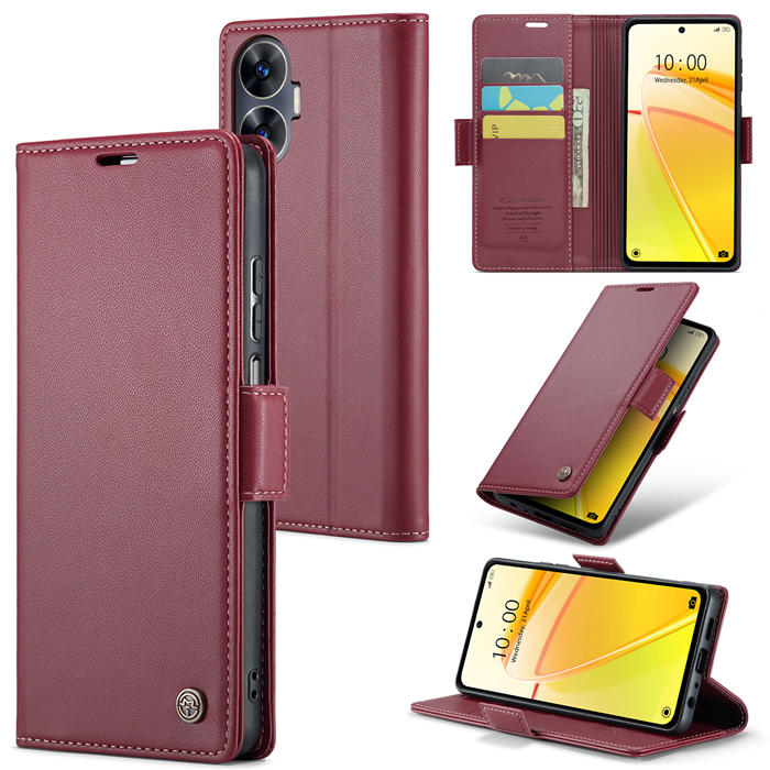 CaseMe Reamle C55 Wallet RFID Blocking Magnetic Buckle Case Red - Click Image to Close