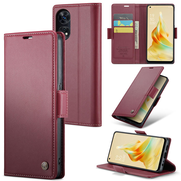CaseMe OPPO Reno8 T 4G Wallet RFID Blocking Magnetic Buckle Case Red