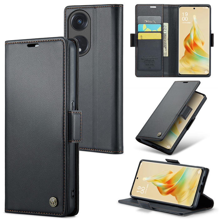 CaseMe OPPO Reno8 T 5G/OPPO A1 Pro Wallet RFID Blocking Magnetic Buckle Case Black - Click Image to Close
