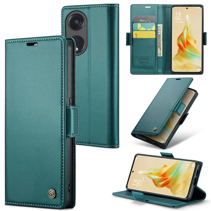 CaseMe OPPO Reno8 T 5G/OPPO A1 Pro Wallet RFID Blocking Magnetic Buckle Case Green - Click Image to Close