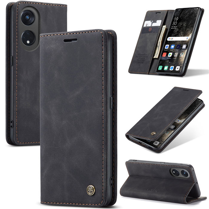 CaseMe OPPO Reno8 T 5G Wallet Retro Suede Leather Case Black