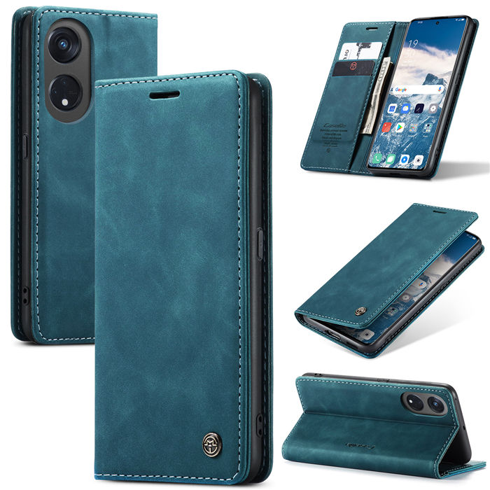 CaseMe OPPO Reno8 T 5G Wallet Retro Suede Leather Case Blue - Click Image to Close