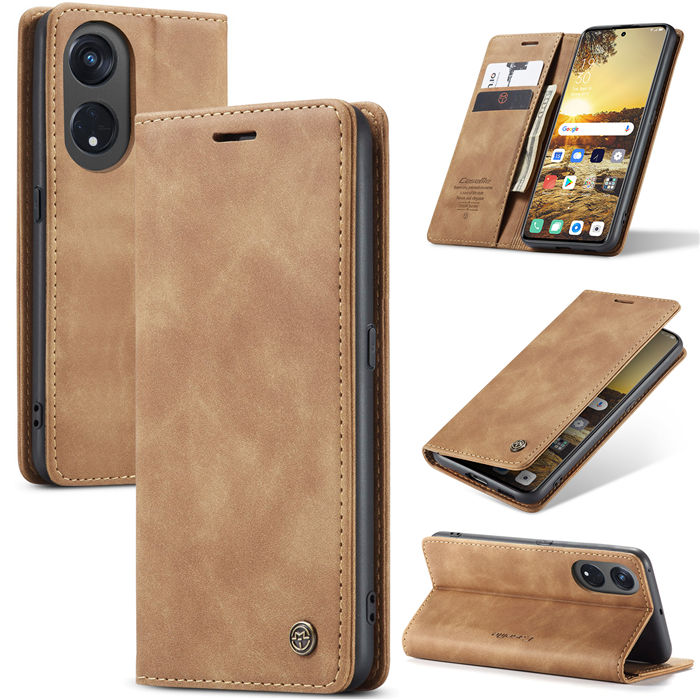 CaseMe OPPO Reno8 T 5G Wallet Retro Suede Leather Case Brown - Click Image to Close