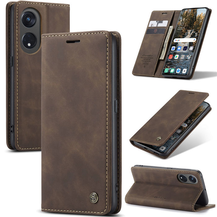 CaseMe OPPO Reno8 T 5G Wallet Retro Suede Leather Case Coffee