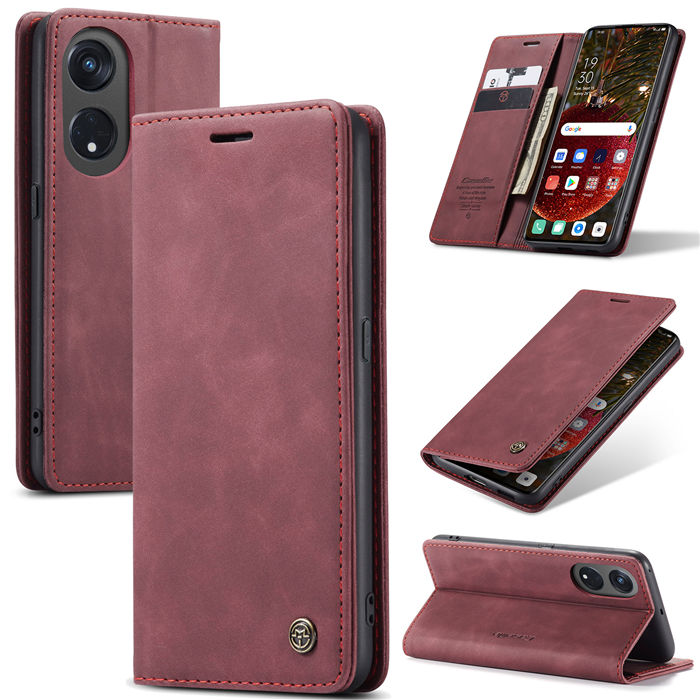 CaseMe OPPO Reno8 T 5G Wallet Retro Suede Leather Case Red