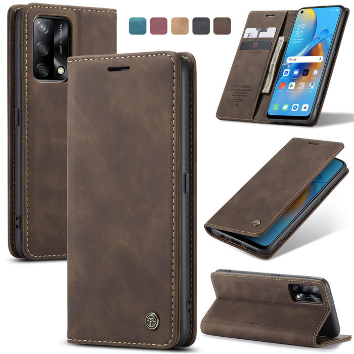CaseMe OPPO Reno6 Lite 4G/OPPO A95 4G/OPPO F19S/OPPO A74 4G/OPPO F19 Wallet Suede Leather Case Coffee - Click Image to Close