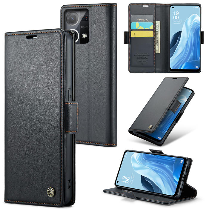 CaseMe OPPO Reno8 4G Wallet RFID Blocking Magnetic Buckle Case Black - Click Image to Close