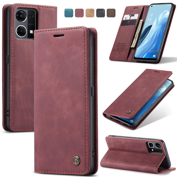 CaseMe OPPO Reno8 4G Wallet Retro Suede Leather Case Red - Click Image to Close