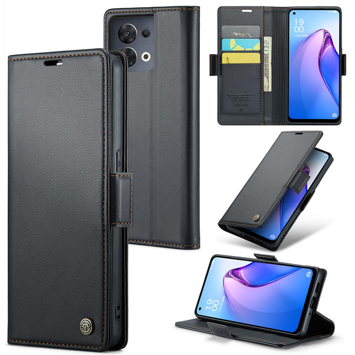 CaseMe OPPO Reno8 5G Wallet RFID Blocking Magnetic Buckle Case Black