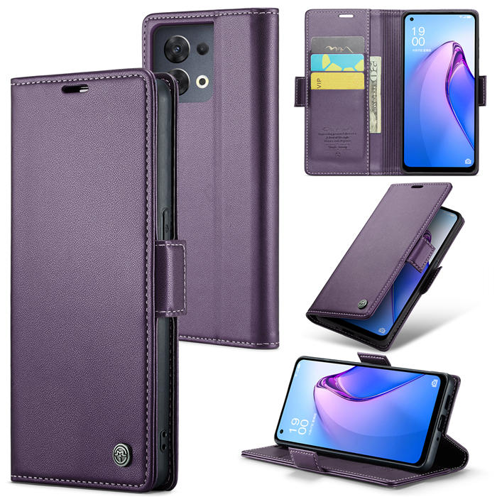 CaseMe OPPO Reno8 5G Wallet RFID Blocking Magnetic Buckle Case Purple