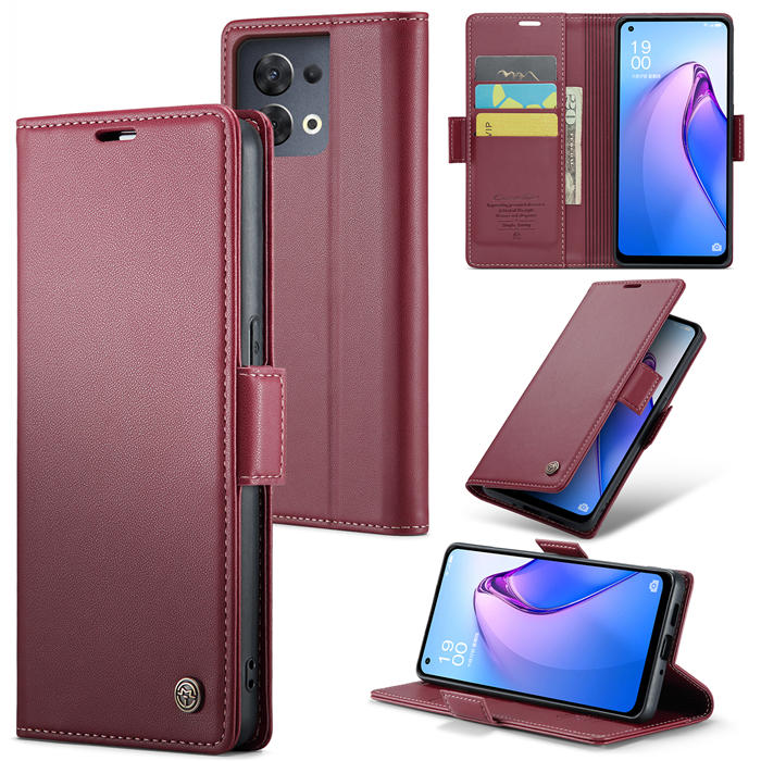 CaseMe OPPO Reno8 5G Wallet RFID Blocking Magnetic Buckle Case Red