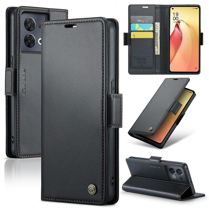 CaseMe OPPO Reno8 Pro 5G Wallet RFID Blocking Magnetic Buckle Case Black - Click Image to Close