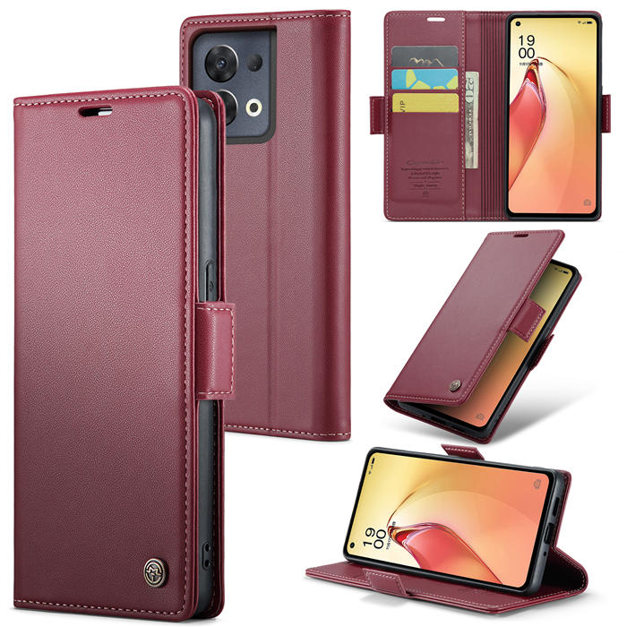 CaseMe OPPO Reno8 Pro 5G Wallet RFID Blocking Magnetic Buckle Case Red - Click Image to Close