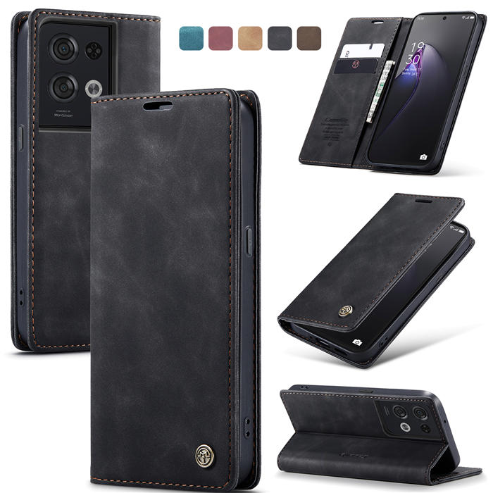 CaseMe OPPO Reno8 Pro 5G Wallet Suede Leather Case Black - Click Image to Close