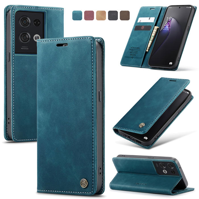 CaseMe OPPO Reno8 Pro 5G Wallet Suede Leather Case Blue - Click Image to Close