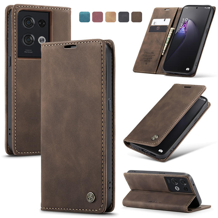 CaseMe OPPO Reno8 Pro 5G Wallet Suede Leather Case Coffee - Click Image to Close
