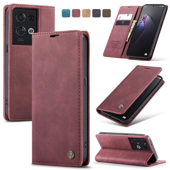 CaseMe OPPO Reno8 Pro 5G Wallet Suede Leather Case Red - Click Image to Close