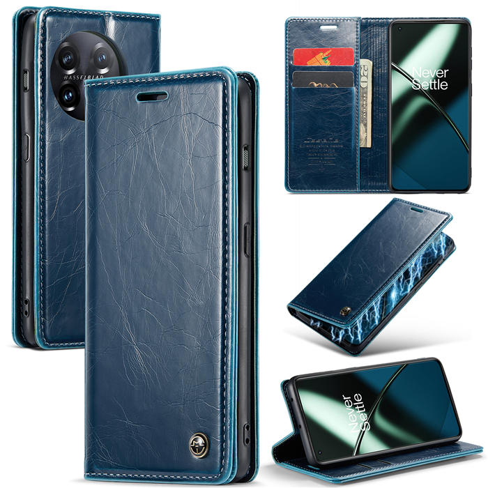 CaseMe OnePlus 11 Wallet Magnetic Luxury Leather Case Blue - Click Image to Close