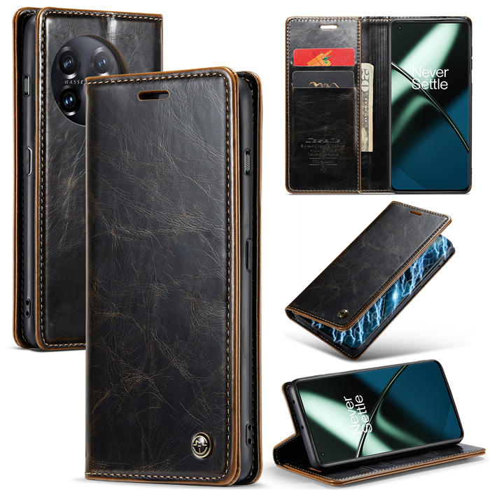 CaseMe OnePlus 11 Wallet Magnetic Luxury Leather Case Coffee - Click Image to Close