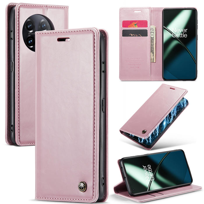 CaseMe OnePlus 11 Wallet Magnetic Luxury Leather Case Pink - Click Image to Close