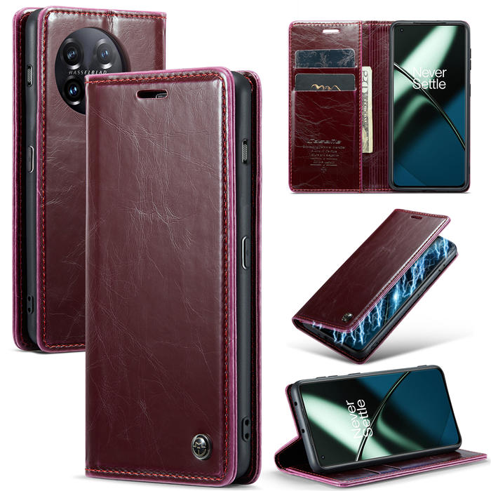 CaseMe OnePlus 11 Wallet Magnetic Luxury Leather Case Red - Click Image to Close